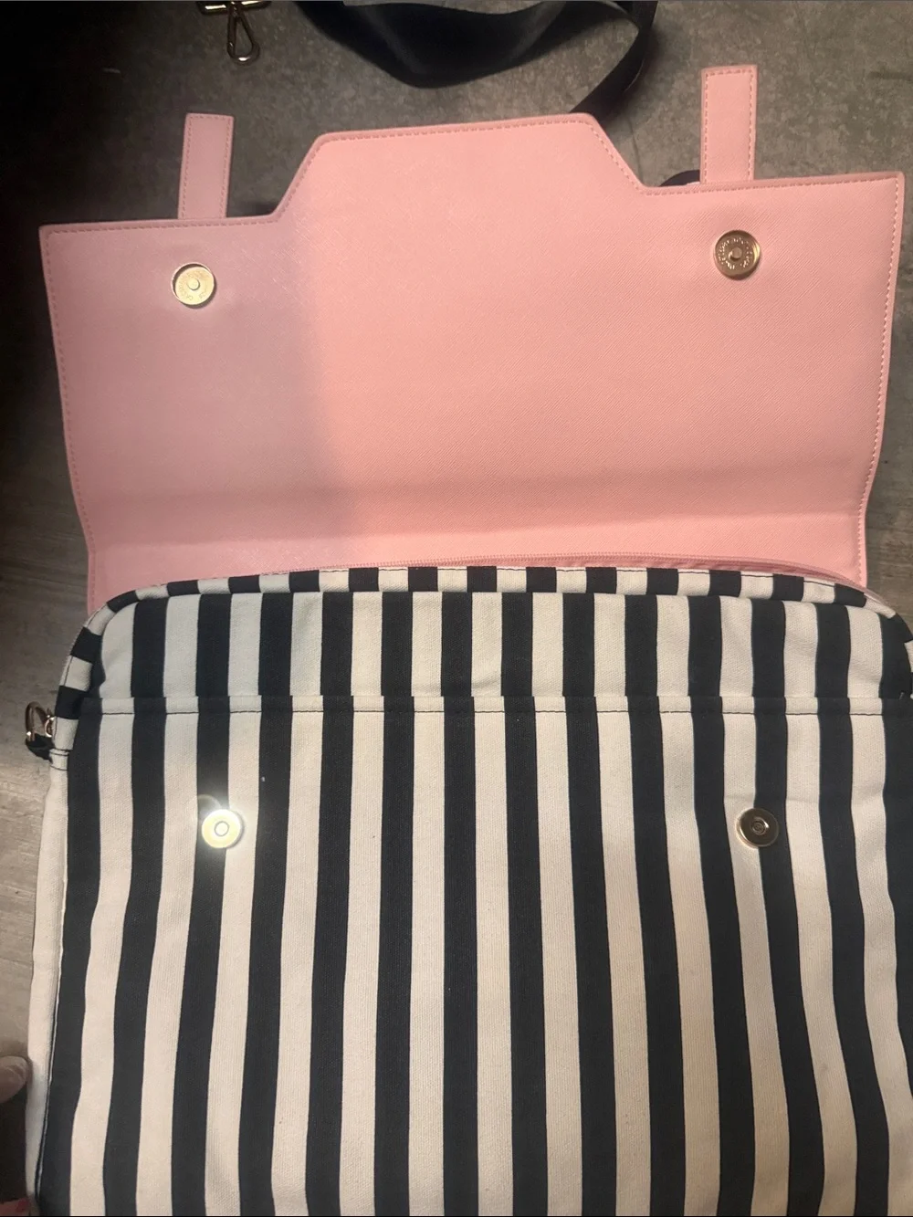 Madden Pink Top-Handle Laptop Bag with Black & White Stripes